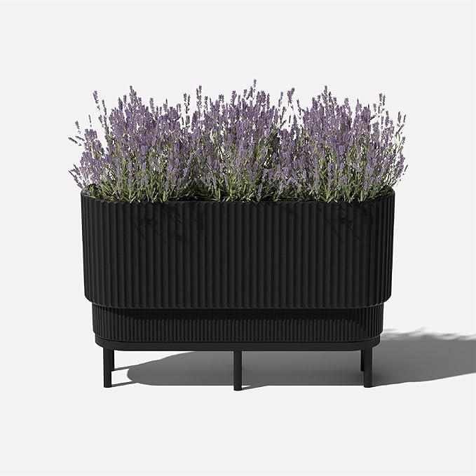 Veradek Demi Series Raised Long Planter for Indoor/Outdoor Use | Made from Plastic & Stone w/Wooden Stand | Modern Patio Décor for Flowers/Shrubs