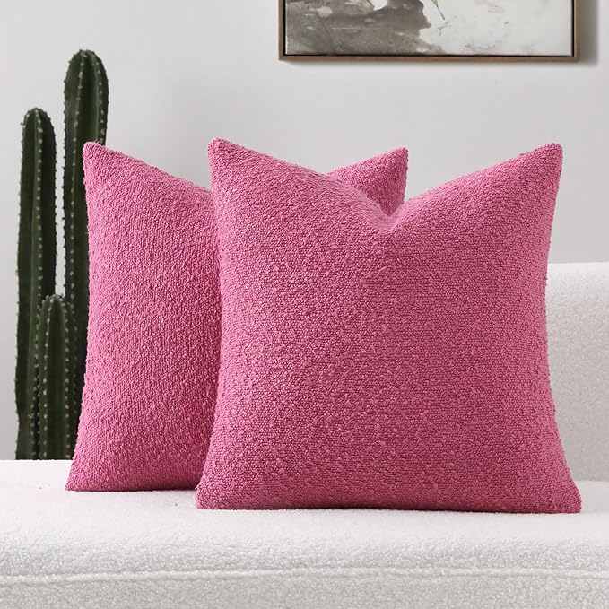 FUTEI Pack of 2 Hot Pink Decorative Throw Pillow Covers 24x24 Inch Soft Cozy Solid Boucle Textured European Cushion Case,Modern Home Decor for Couch Bed Living Room