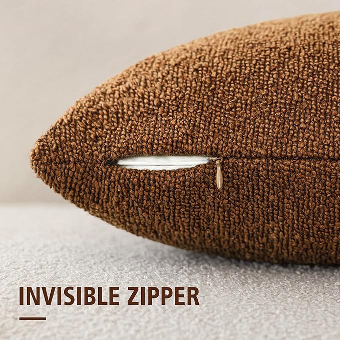Foindtower Decorative Textured Boucle Throw Pillow Covers Accent Solid Pillow Cases Neutral Soft Cozy Couch Cushion Case for Chair Sofa Bedroom Living Room Home Decor 18x18 Inch,1PC,Hazel Brown