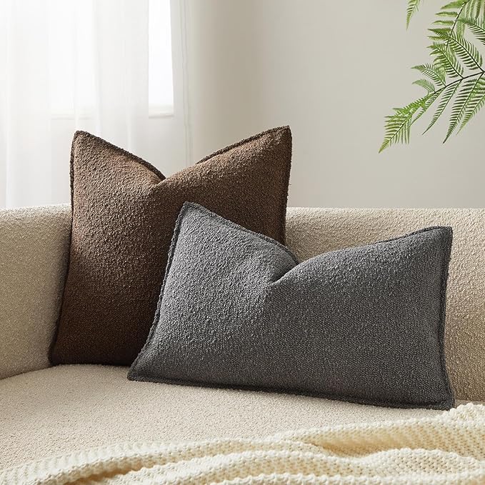 JUSPURBET 14x24 Pillow Covers Set of 2 Decorative Throw Pillow Covers Case for Couch Sofa Bed Soft Boucle Textured Lumbar Cushion Covers with Hidden Zipper for Home Decor Living Room,Dark Grey
