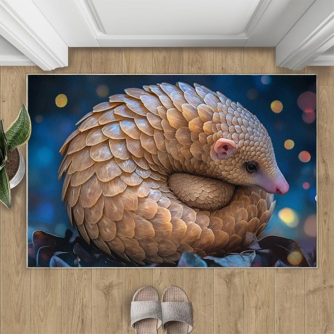 Pangolin Washable Area Rug 4x5, Starry Sky Soft Rugs for Living Room Wildlife Carpet Area Rugs for Bedroom Dining Room Non-Slip Stain Resistant Rug