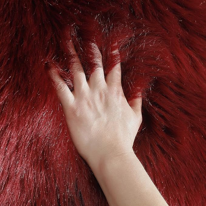 Faux Fur Rug Sheepskin Shag Fluffy Fuzzy Red 2x6 ft Runner Rugs for Bedroom Bedside Bed Floor Living Room Plush High-Density Cushion Carpet Super Sofa Cover