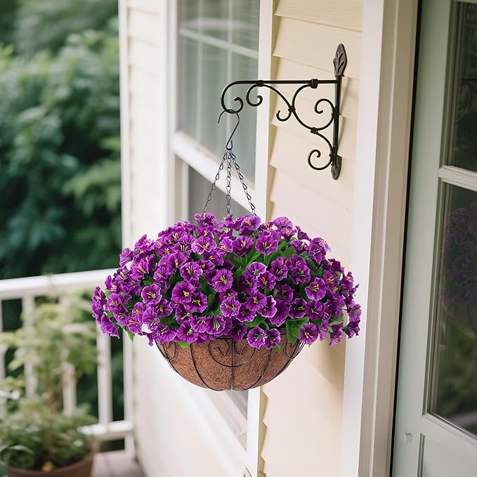 Artificial Hanging Flower Plants with Basket for Spring Summer Outdoor Decoration, Faux Petunias Flowers Fake Morning Glory Planter for Outside Patio Garden Porch Balcony Yard Decor(Lotus)