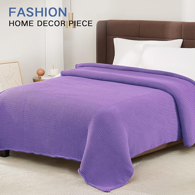Guohaoi Knitted Weighted Blanket for Adults (Purple 60"x80" 25lbs) No Beads Cooling Throw Blanket for Hot Sleepers, Home Decor Breathable Chunky Knit Heavy Blanket Use on Queen/King Size Bed
