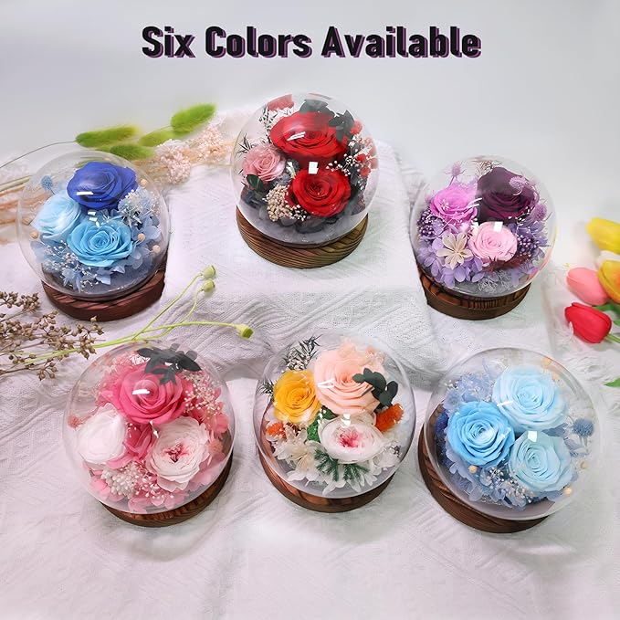 FIACO Gifts for Mom Women Birthday Preserved Flowers in Glass Dome Forever Fresh Flowers for Delivery Prime Long-Lasting Eternal Roses Gifts for Grandma Sister Daughter Wife Her Girlfriend Purple