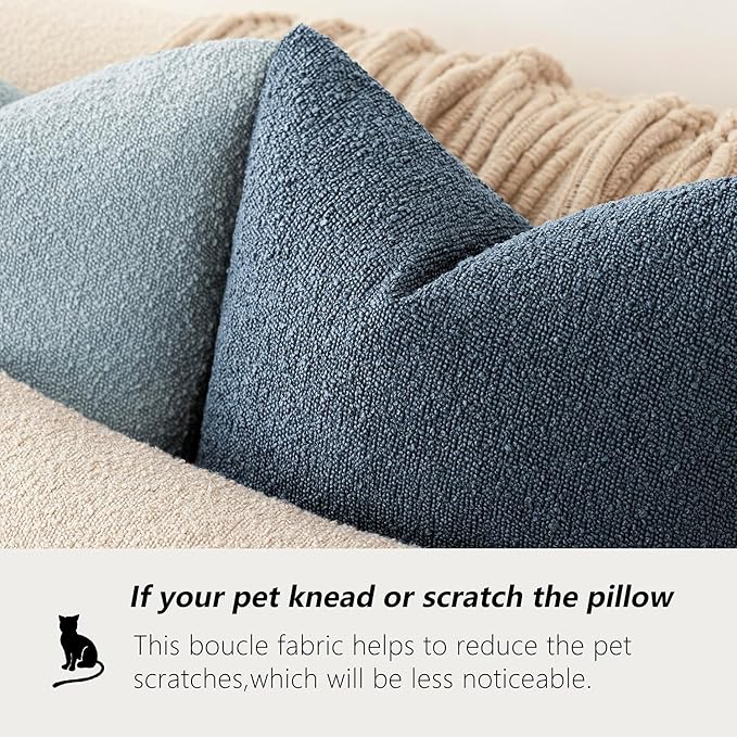 Foindtower Decorative Textured Boucle Throw Pillow Covers Accent Solid Pillow Cases Neutral Soft Cozy Couch Cushion Case for Chair Sofa Bedroom Living Room Home Decor 26x26 Inch,1PC,Dark Blue