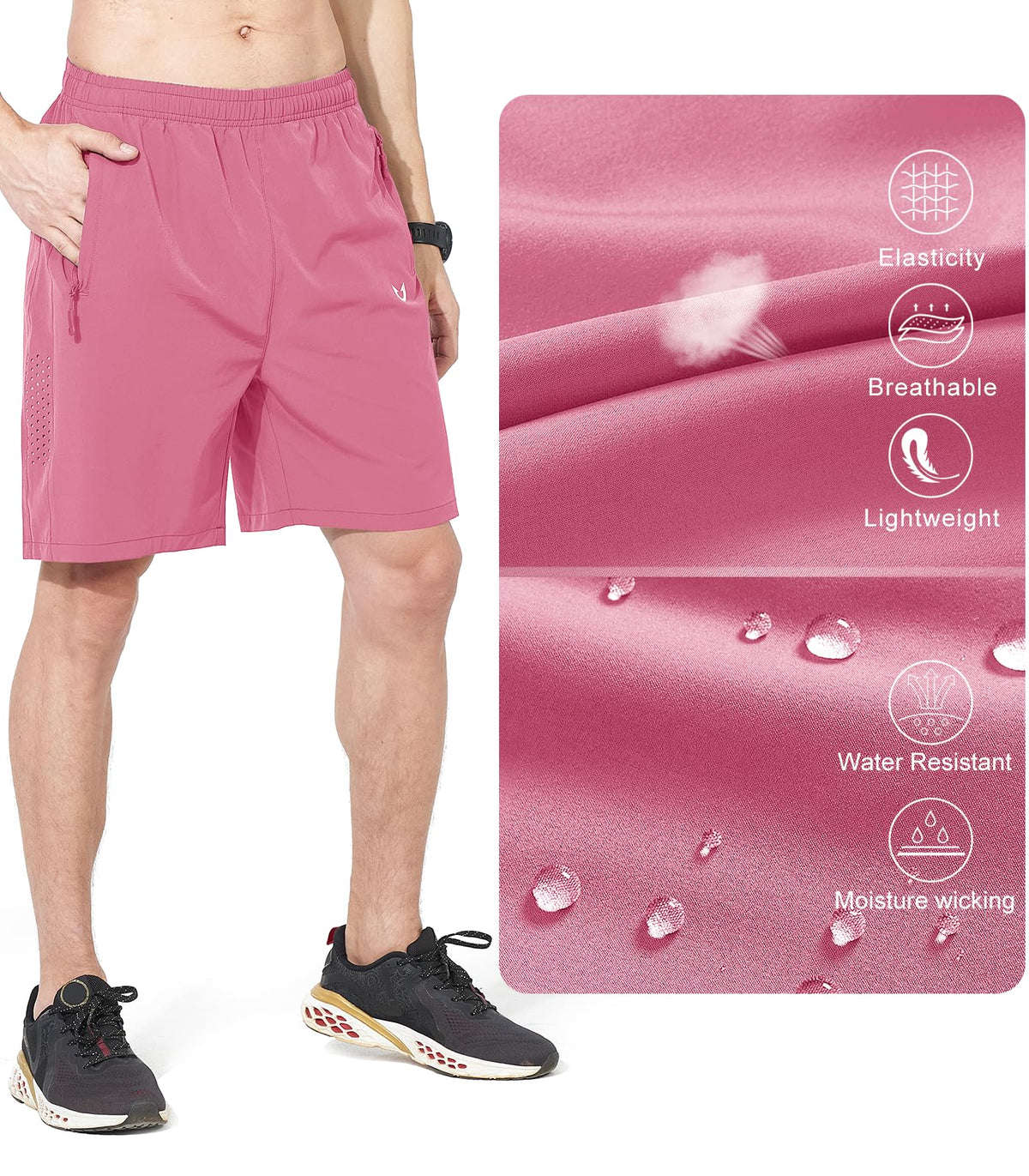 NORTHYARD Men's Athletic Running Shorts Gym Workout 7"/9"/5" Quick Dry Lightweight Sports Basketball Tennis 3 Zipper Pockets POWDERPINK XL
