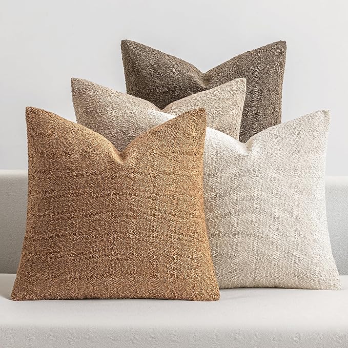 MIULEE Pack of 4 Decorative Textured Boucle Throw Pillow Covers 18x18 Inch Neutral Brown Accent Solid Pillow Cases Couch Cushion Covers for Modern Farmhouse Boho Chair Sofa Bed Room Home Decor