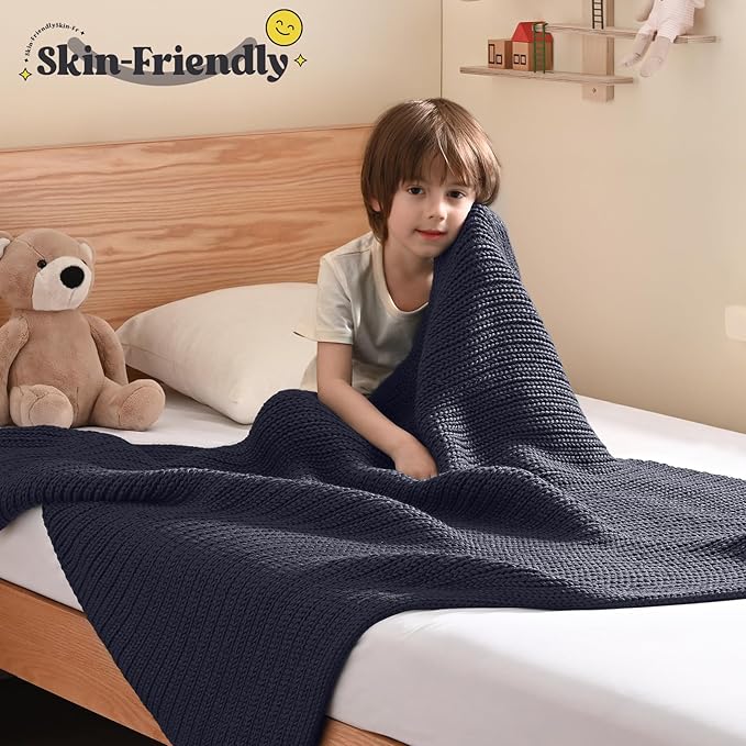 Guohaoi Knitted Weighted Blanket Kids (Dark Grey 36"x48" 5lbs) No Beads Cooling Heavy Blanket, Home Decor Breathable Chunky Knit Throw Blanket for All-Season Use