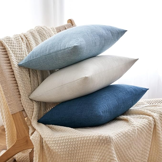 MIULEE Pack of 2 Decorative Linen Burlap Textured Pillow Covers Farmhouse Boho Accent Pillowcases Spring Coastal Home Decor for Couch Sofa Bedroom Living Room 22x22 Inch Light Blue