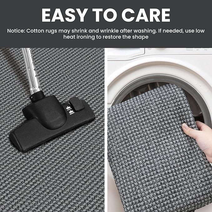 IOHOUZE Washable Runner Rug 2x8 Non Slip Rubber Backed Hallway Runner Entryway Runner Indoor, Kitchen Rugs Woven Cotton Floor Carpet for Kitchen Hall Entrance Bedroom, Dark Grey