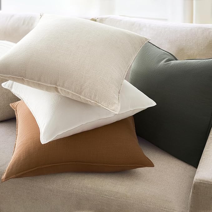 Linen Soild Decorative Throw Lumbar Pillow Covers Soft Accent Farmhouse Gold Olive Pack of 4 Cushion Case 12 x 20 Inch Rectangle Pillowcase for Couch Bedroom and Living Room Home Decor