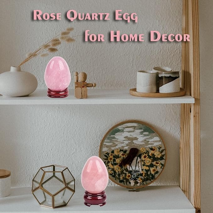 AMOYSTONE Natural Rose Quartz Crystal Stone Egg for Healing Reiki Home Decors Large Easter Egg Height 3-3.5"