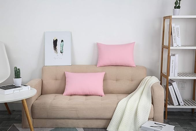 TangDepot Handmade Decorative Solid 100% Cotton Canvas Throw Pillow Covers/Pillow Shams, (12"x18", Salmon Pink)
