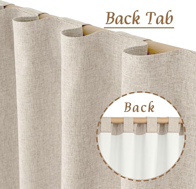 LAMIT 45 Inches 100% Blackout Linen Curtains, Linen Textured Thermal Bedroom Drapes Back Tab and Rod Pocket Neutral Panels with White Liner for Farmhouse, 2 Panels, 42 x 45 Inch, Oatmeal