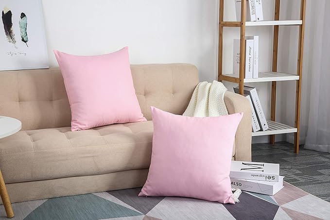 TangDepot Handmade Decorative Solid 100% Cotton Canvas Throw Pillow Covers/Pillow Shams, (24"x24", Salmon Pink)