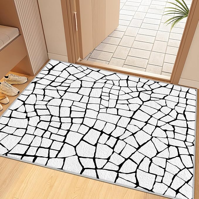 Black and White Area Rug, Abstract Rug, Contemporary Minimalist Rugs, Geometric Cracks Area Rugs, Modern Geometric Carpet for Living Room, Washable Non Slip Home Decor Mat 3x4