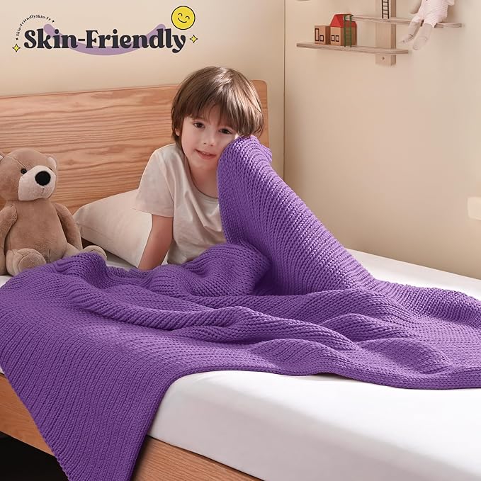 Guohaoi Knitted Weighted Blanket Kids (Purple 40"x60" 7lbs) No Beads Cooling Heavy Blanket, Home Decor Breathable Chunky Knit Throw Blanket for All-Season Use