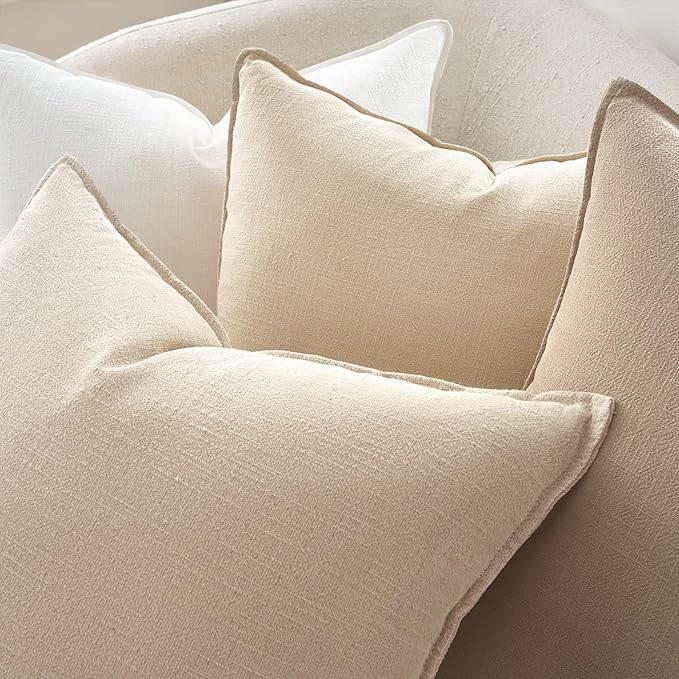 Linen Pillow Covers 18x18 Neutral Boho Throw Pillow Covers for Couch Pack of 4 Accent Modern Cushion Covers for Sofa Livingroom Bed and Balcony Home Decor
