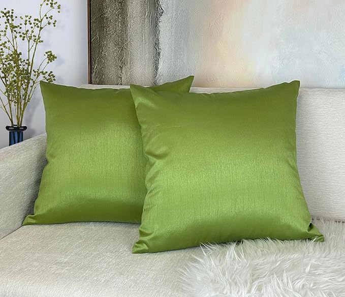 Aiking Home 20x20 Inches Faux Silk Square Throw Pillow Cover, Zipper Closure, Green (Set of 2)