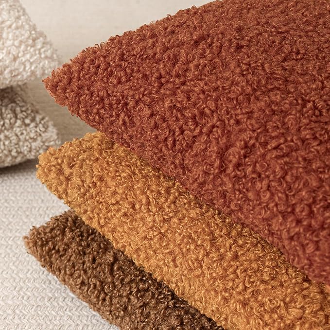 Foindtower Set of 2 Curly Teddy Wool Pillow Covers Decorative Boucle Textured Lumbar Throw Pillow Faux Fur Sherpa Pillowcases Sheepskin Fuzzy Cushion Case for Sofa Bedroom Car 12"x20" Orange