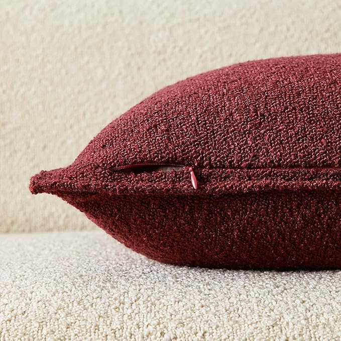 JUSPURBET Throw Pillow Covers Set of 2 Decorative Pillow Covers for Couch Sofa Bed Cozy Boucle Textured Cushion Covers Cases with Invisible Zipper for Living Room Home Decor 16x16,Burgundy