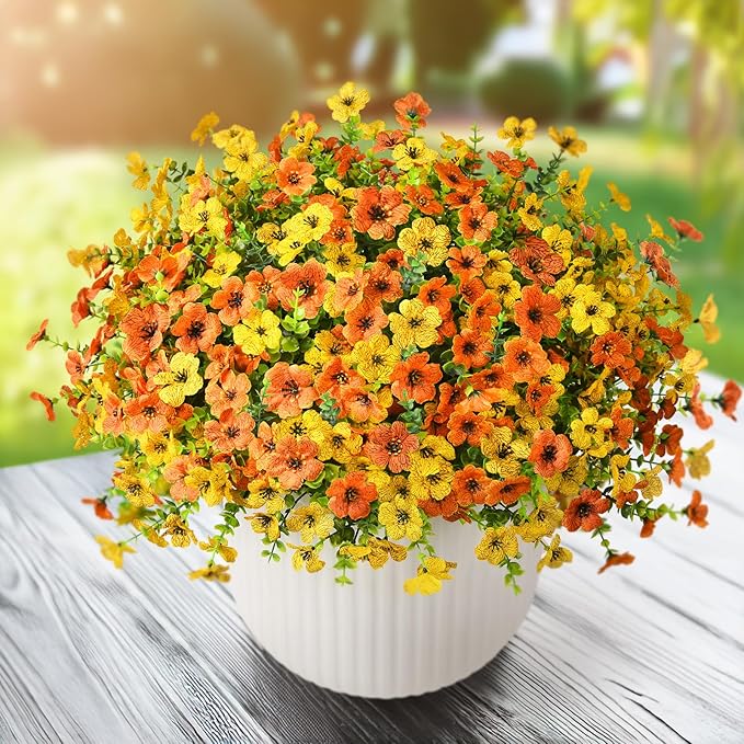 Artificial Flowers Faux Plants Outdoor Fake Flowers Spring Decor,12 Bundles Realistic Plastic Plant Colorful Daisy UV Resistant for Porch Patio Home Yard Garden Window Box Pot Planters
