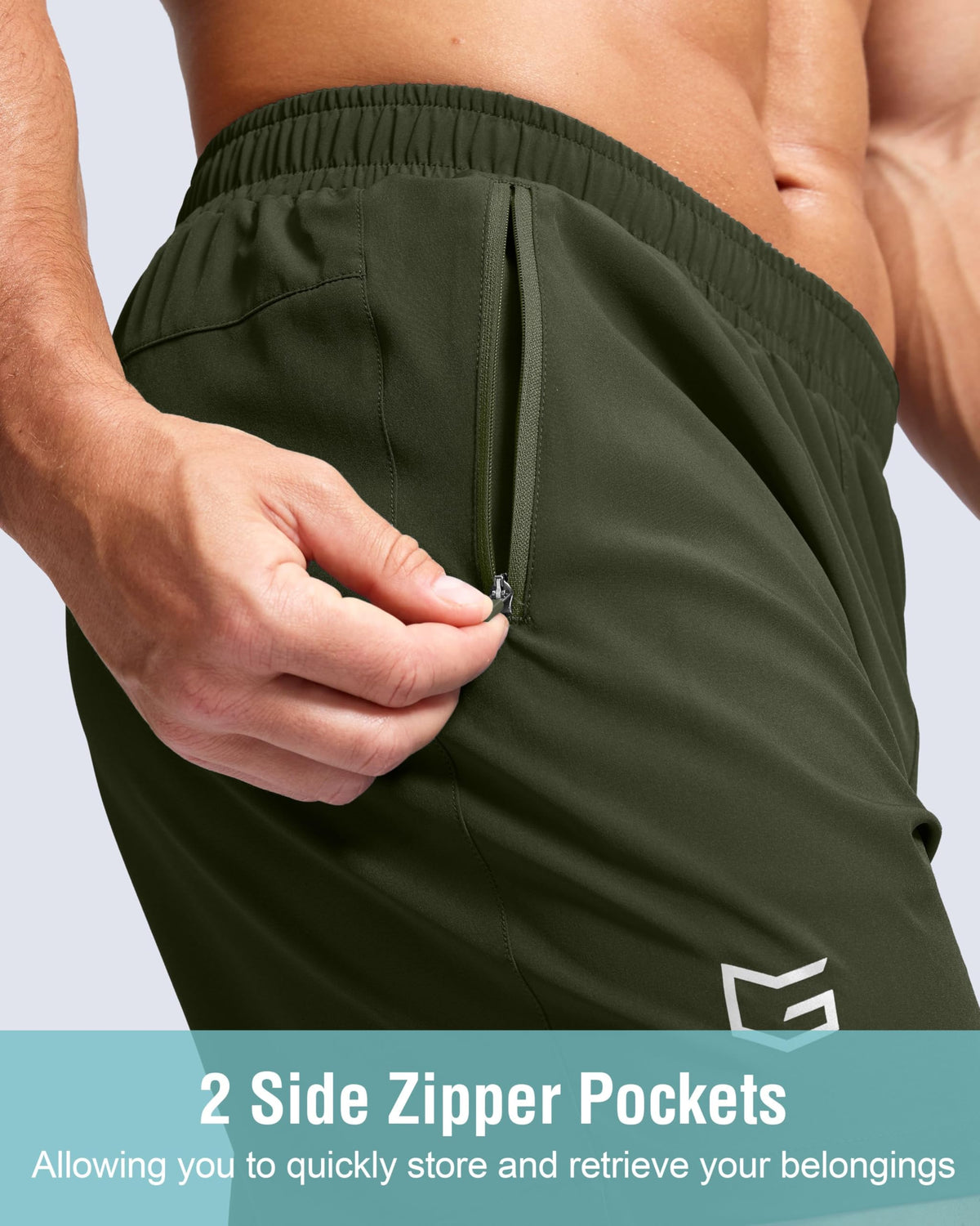 G Gradual Men's Athletic Running Shorts with Zipper Pockets Quick Dry 7"/ 5"/ 9" Workout Gym Shorts for Basketball Hiking(Olive,7S)