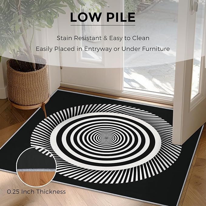 Black and White Circle Rugs for Home Decor, 5x6 ft, Abstract Op Art Area Rugs for Living Room, Soft Non Slip Washable Modern Geometric Carpet Bedroom Decorations Dt-Ghf-31