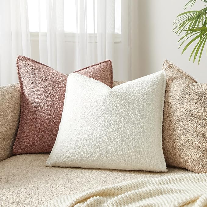 JUSPURBET White Decorative Pillow Covers 26x26 Set of 2 Throw Pillow Covers for Couch Sofa Bed Cozy Boucle Textured Cushion Covers Cases with Hidden Zipper for Living Room Home Decor