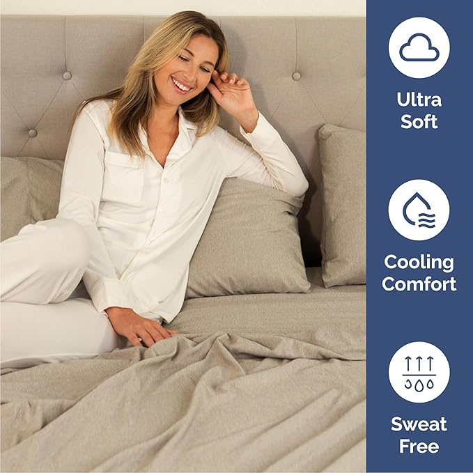 Queen Size 4 Piece Sheet Set - Comfy Breathable & Cooling Bed Sheets Set - Hotel Luxury Bedding for Women, Men, Kids, Teens, Boys & Girls - Deep Pockets, Soft & Wrinkle Free - Beige (Heathered Sheets)