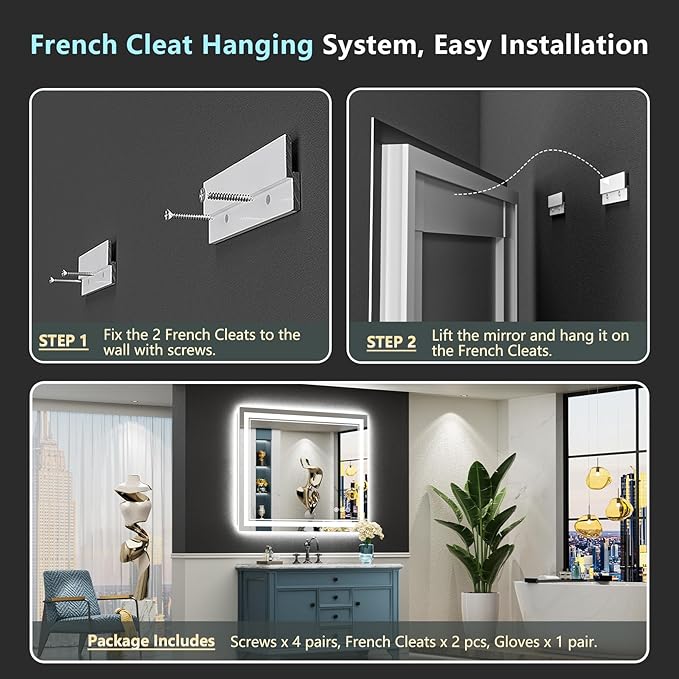 32x36 LED Bathroom Mirror with Lights, Backlit and Front Lit, Anti-Fog Lighted Vanity Mirrors for Bathroom Wall, Dimmable, 3-Color Light, Memory, Shatter-Proof, HD Tempered Glass, CRI＞90