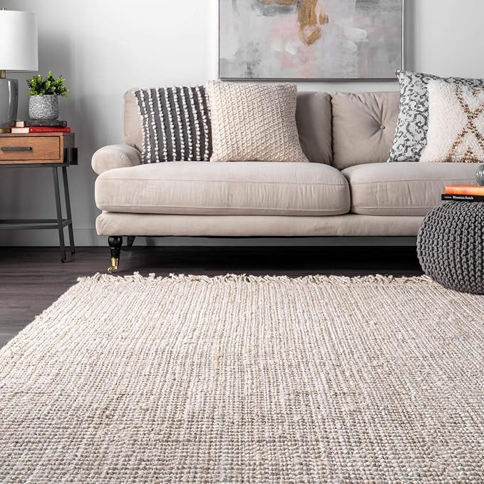 Nuloom Daniela Off-White, 3' x 5', Handmade, Jute, Tassel, Soft and Textured, High Traffic, Stain Resistant, Easy Clean, Durable Area Rug for Bedroom, Living Room, Dining Space, Foyer, Entryway