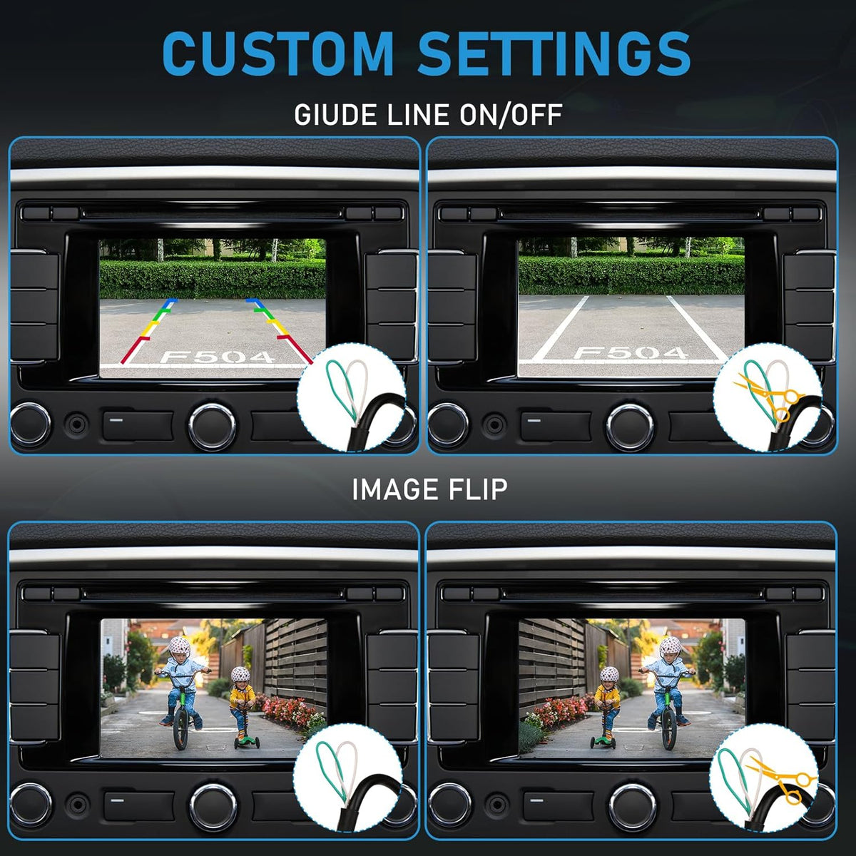 GLK 12-24V IP69K 4pin Backup Camera - HD License Plate Backup Reverse Camera for Pickup Truck Car SUV,with Night