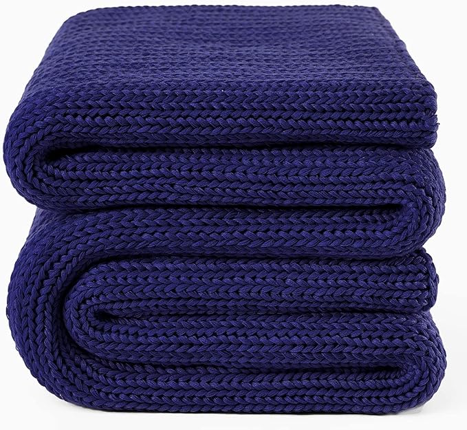 Guohaoi Knitted Weighted Blanket for Adults (Blue 60"x80" 15lbs) No Beads Cooling Throw Blanket for Hot Sleepers, Home Decor Breathable Chunky Knit Heavy Blanket Use on Queen/King Size Bed