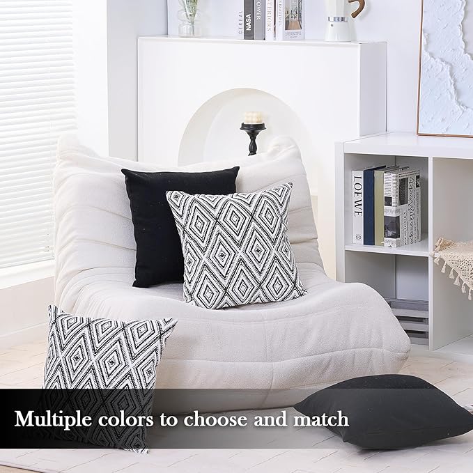 HPUK Decorative Throw Pillow Covers Set of 4 Geometric Design Linen Cushion Cover for Couch Sofa Living Room, 20"x20" inches, Black