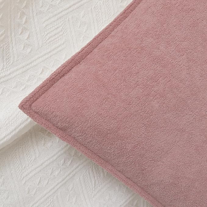 Kevin Textile Valentines Day Decorative Pillow Covers Plush Pink 24x24 Inch Pack of 2 Waterproof Soft Boucle Textured Euro Pillowcases Elegant Accent Pillows for Couch Sofa Chair Bed Home