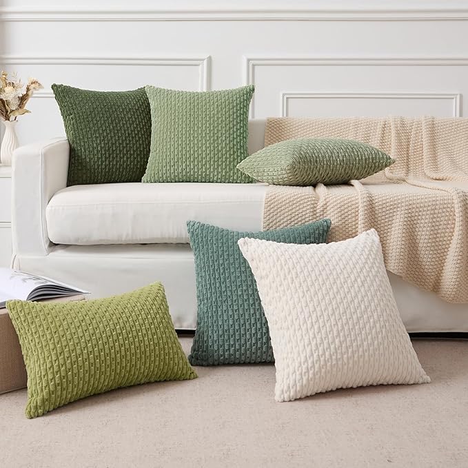 Kevin Textile 24x24 Pillow Covers 2 Packs Decorative Throw Pillow Covers with Stripe Pattern Spring Super Soft Corduroy Square Solid Cushion Cover for Couch Sofa Bedroom Living Room Sage Green