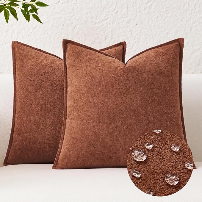 Kevin Textile Fall Waterproof Decorative Pillow Covers Rust 18x18 Inch Pack of 2 Soft Boucle Textured Throw Pillowcases Elegant Accent Pillows for Couch Sofa Chair Bed Home Decor Indoor Outdoor