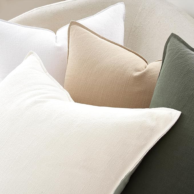 Pack of 4 Soft Linen Green Throw Pillow Covers for Couch Boho Nordic with Flange Edge Cushion Cases Olive Pillow Covers Home Decor for Couch Bed Balcony and Car Natural 20x20 Inch SageGreen