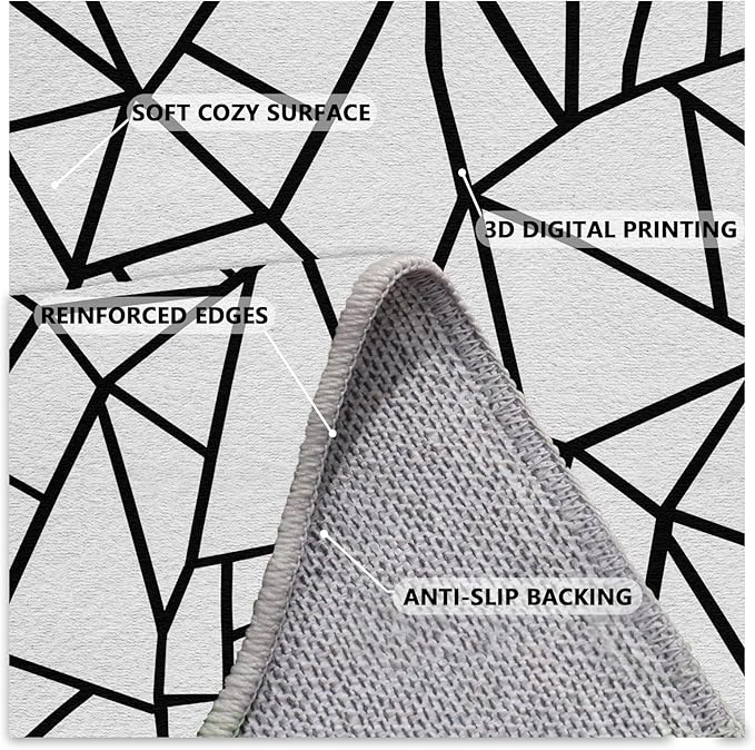 White and Black Rug - Black and White Rug, Geometric Area Rugs 6x9, Modern Abstract Rugs for Living Room Bedroom, Irregular Polygon Carpet Washable Non Slip Home Decor