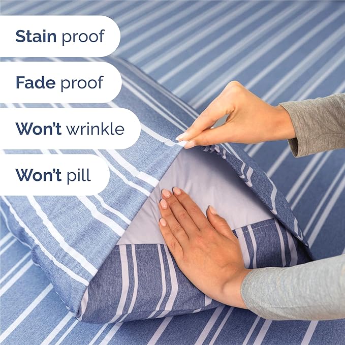 King Size 4 Piece Sheet Set - Comfy Breathable & Cooling Bed Sheets Set - Hotel Luxury Bedding for Women, Men, Kids, Teens, Boys & Girls - Deep Pockets, Soft, Wrinkle Free - Oeko-Tex - Blue Stripes 3
