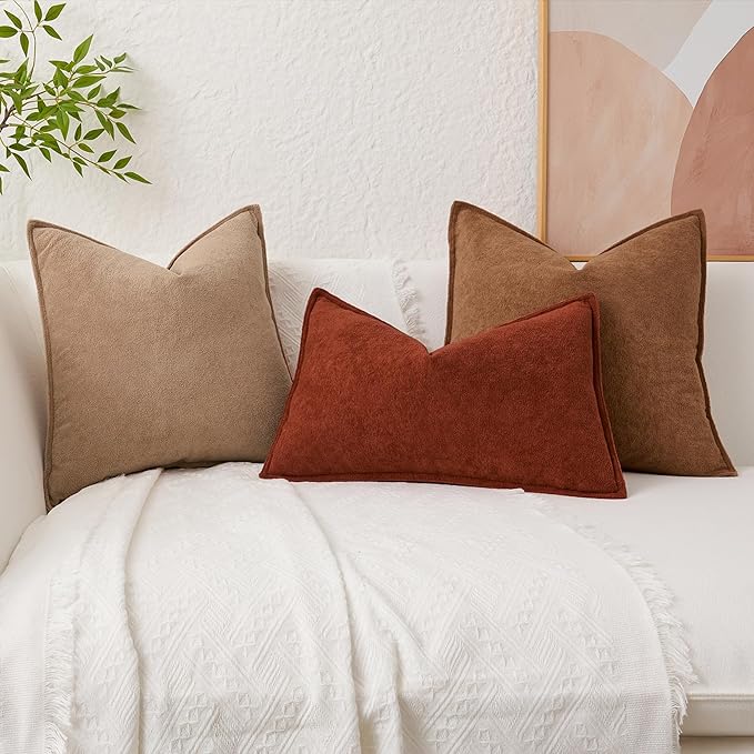 Kevin Textile Fall Waterproof Decorative Pillow Covers Burnt Brick 12x20 Inch Pack of 2 Soft Boucle Textured Lumbars Cushions Elegant Accent Pillows for Couch Sofa Chair Bed Home Decor Indoor Outdoor