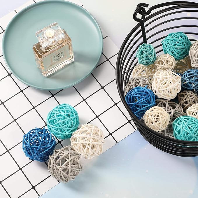 Patelai 36 Pcs Wicker Rattan Balls Decorative Balls for Vase Centerpiece Bowls Orbs Filler for Home Decor,4 Sizes