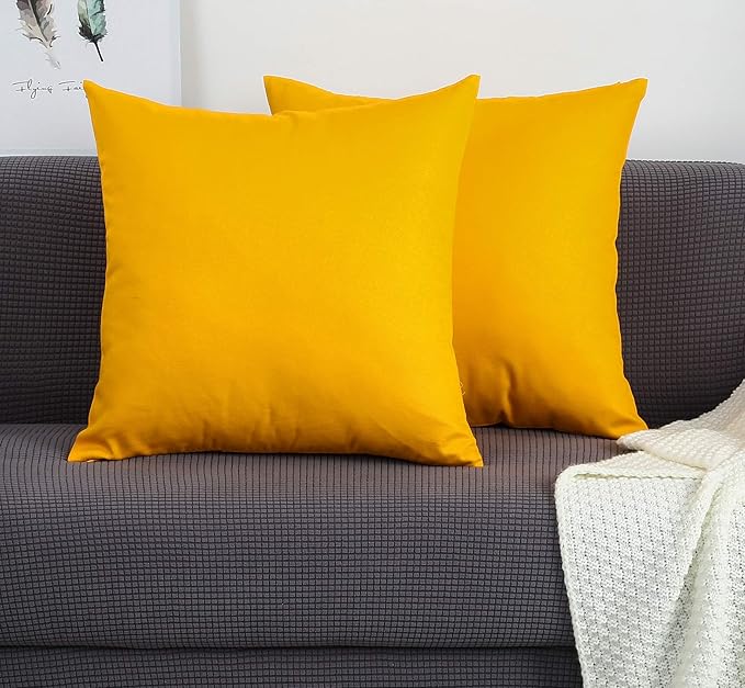 TangDepot Set of 2 Handmade Decorative Solid 100% Cotton Canvas Throw Pillow Covers/Cushion Covers, 45 Colors Available - (16"x16" 2 Pieces, Gold Yellow)