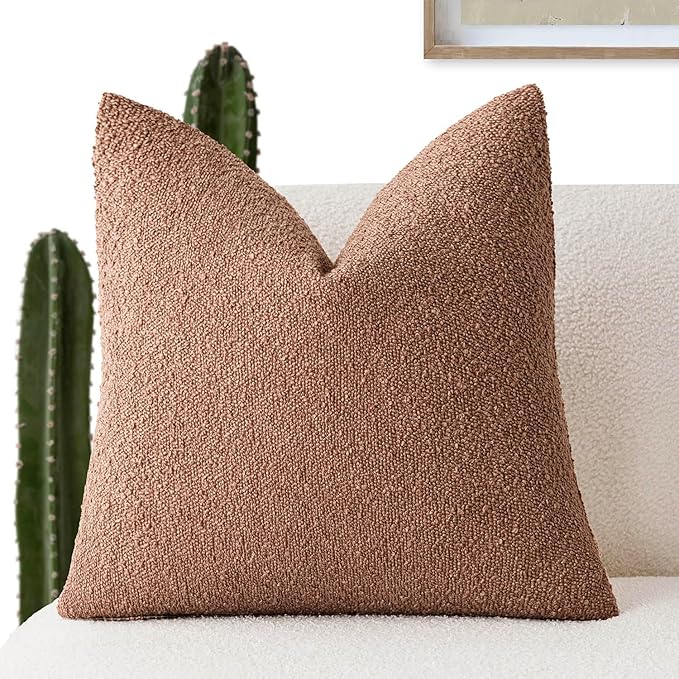 Foindtower Decorative Textured Boucle Throw Pillow Covers Accent Solid Pillow Cases Neutral Soft Cozy Couch Cushion Case for Chair Sofa Bedroom Living Room Home Decor 16x16 Inch,1PC,Dusty Orange Hazel