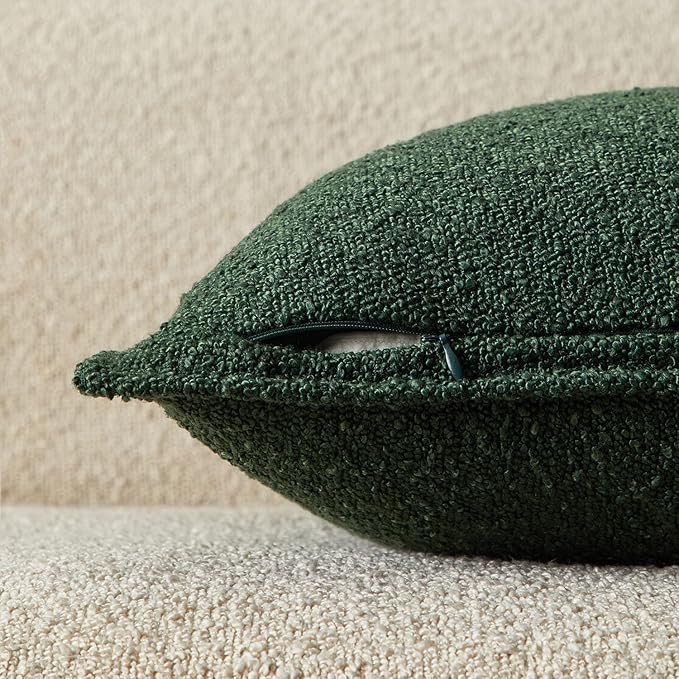 JUSPURBET Green Decorative Pillow Covers 20x20 Set of 2 Throw Pillow Covers for Couch Sofa Bed Cozy Boucle Textured Cushion Covers Cases with Hidden Zipper for Living Room Home Decor