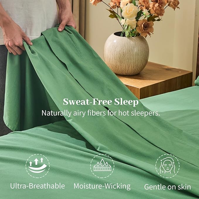 MEISHANG 100% French Pure Linen Sheets King Size - Bed Sheets 4 Piece Sets, Soft Durable Flax Linen, Anti-Tear Breathable Oeko-Tex Certified with 16" Deep Pocket (Sage Green)