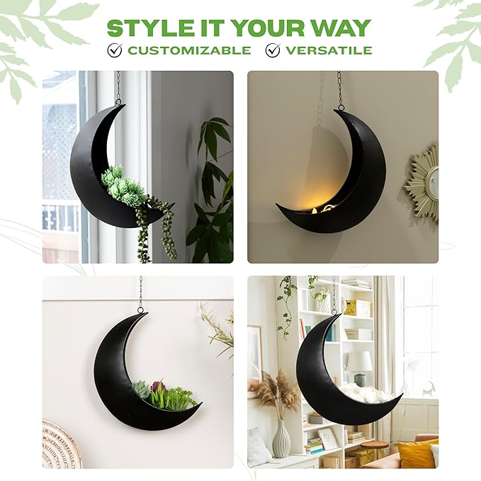 Hanging Moon Planter for Moon Room Decor - Great for Succulents, Air Plant, Mini Cactus, Faux, Artificial Plants-Boho Hanging Planters for Indoor Plants, Witchy Gifts for Women, Birthdays,Plant Lovers