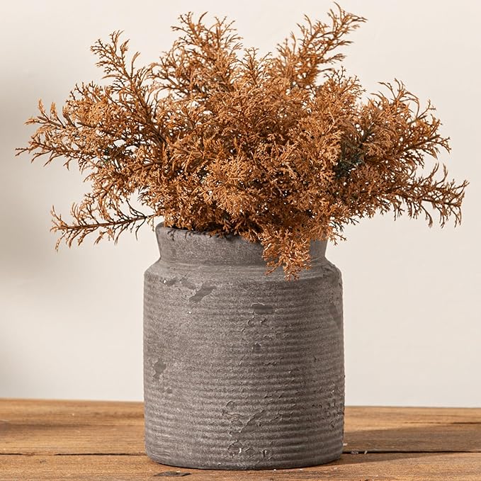 Ceramic Flower Vase 6.5 inch Farmhouse Rustic Vase for Home Decor Handcrafted Pottery Vase Small Terracotta Vases for Dining Table Fireplace Living Room Bathroom Wedding Centerpiece (02-Dark Brown)